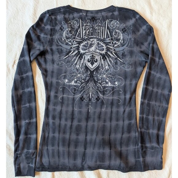 Affliction Women's Gray Thermal V Neck Goth Tribal Grunge USA Made Large - Picture 4 of 7